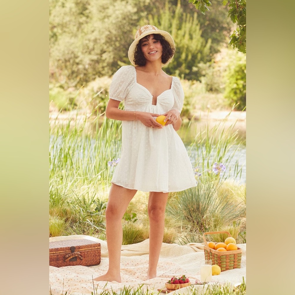 Sunny Day Stunner White Eyelet Embroidered Babydoll Dress